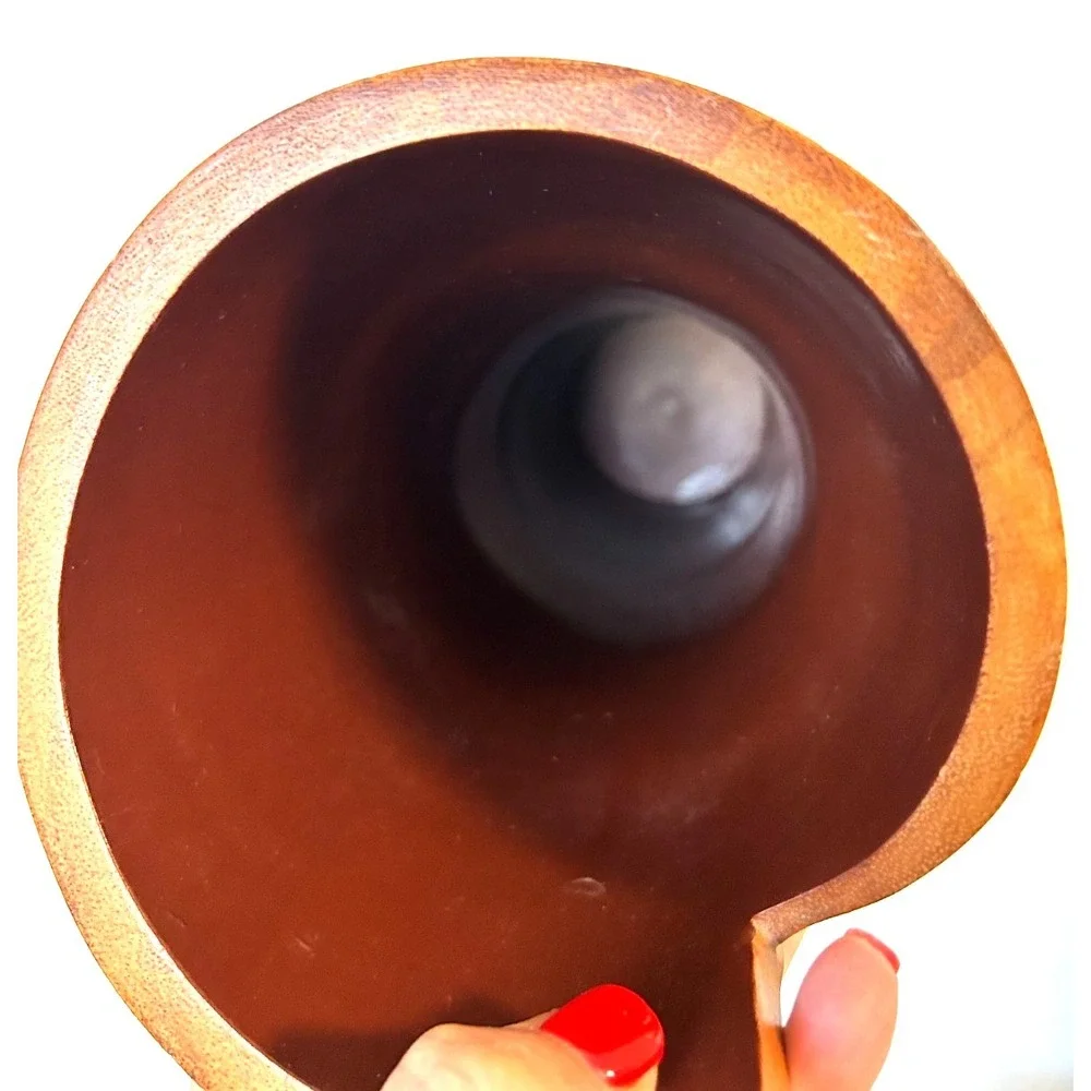 Crate and Barrel Maganda Cylinder Acacia Wood Vase Asymmetrical Design Decor 12